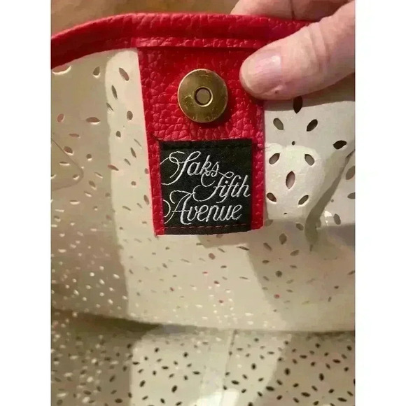 NWT Saks Fifth Avenue Faux Leather Perforated Tote Bundle (2) - Picture 9 of 12